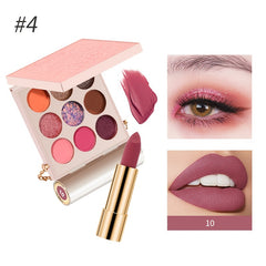9 Colors Shimmer Glitter Eyeshadow & Matte Velvet Lipstick Set