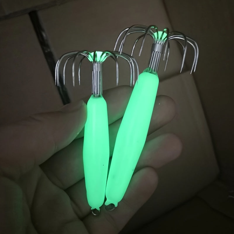5pcs Luminous Squid Jig Hooks Hard Bait Fluorescent Fishing Stainless Steel