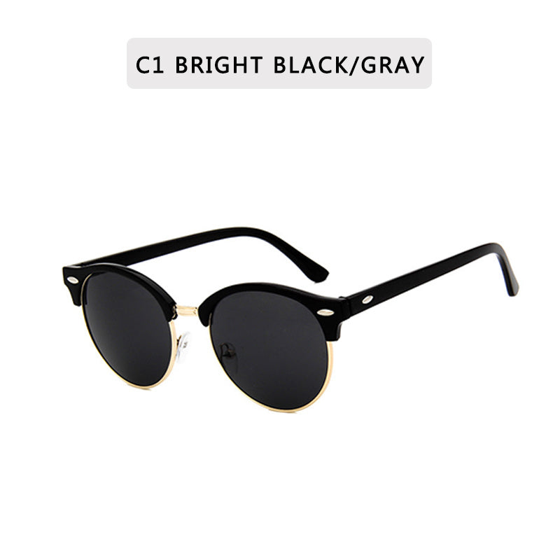 Half Rimless Metal Frame Sunglasses Classic Round Shades Eyeglasses