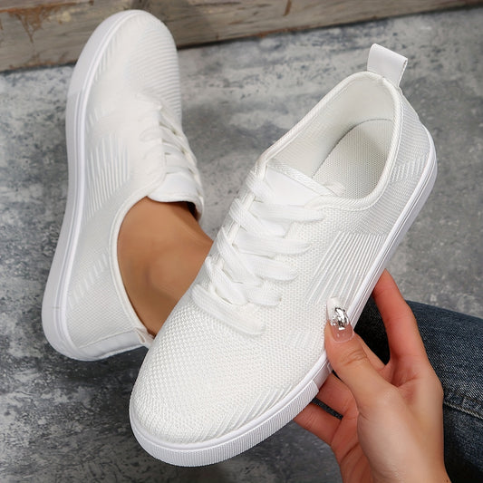 Women's Breathable Knit Sneakers Low Top Lace Up Round Toe Solid Casual Shoes