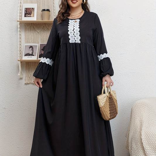  Abaya Dress Women's Plus Contrast Lace Maxi Dress