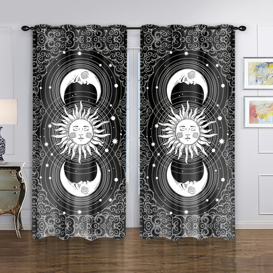 2pcs Sun Moon Print Curtain Window Curtain For Home Decoration