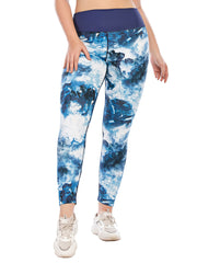 Marble Print Yoga Sports Leggings Plus Size with Pocket