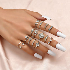 Vintage Rhinestone Stackable Ring Set for Women Girls