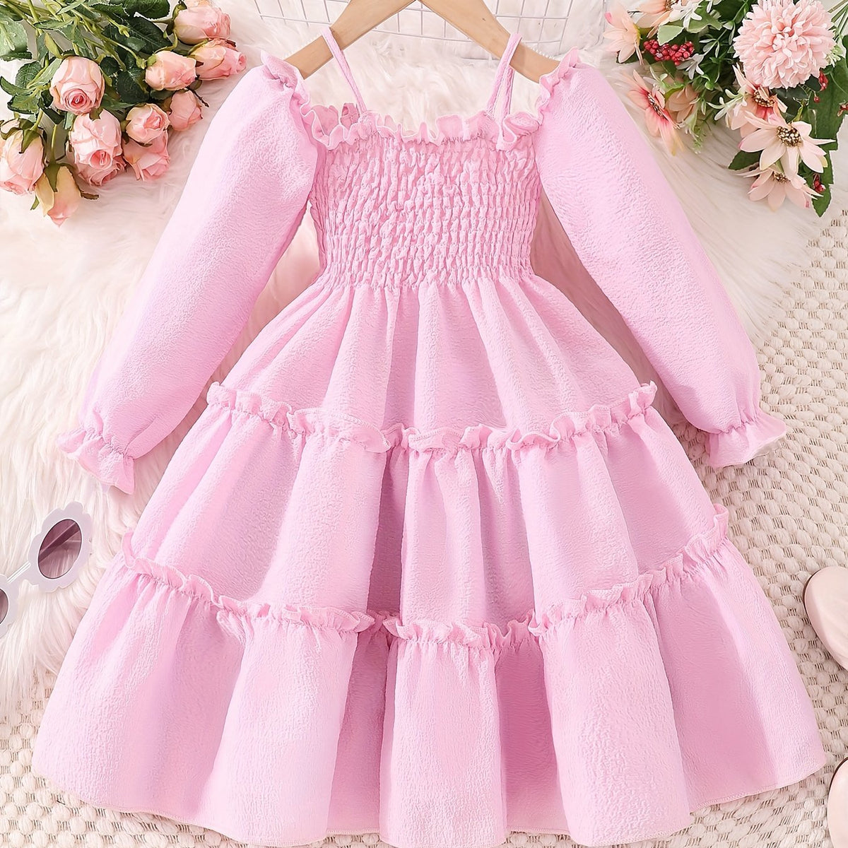 Off Shoulder Ruffle Trim Princess Dress for Girls