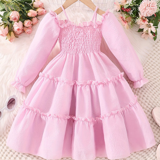 Off Shoulder Ruffle Trim Princess Dress for Girls
