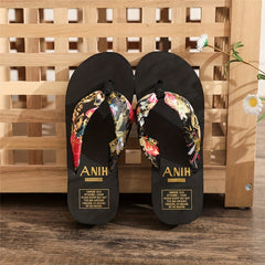 Floral Print Wedge Flip Flops Platform Slide Sandals