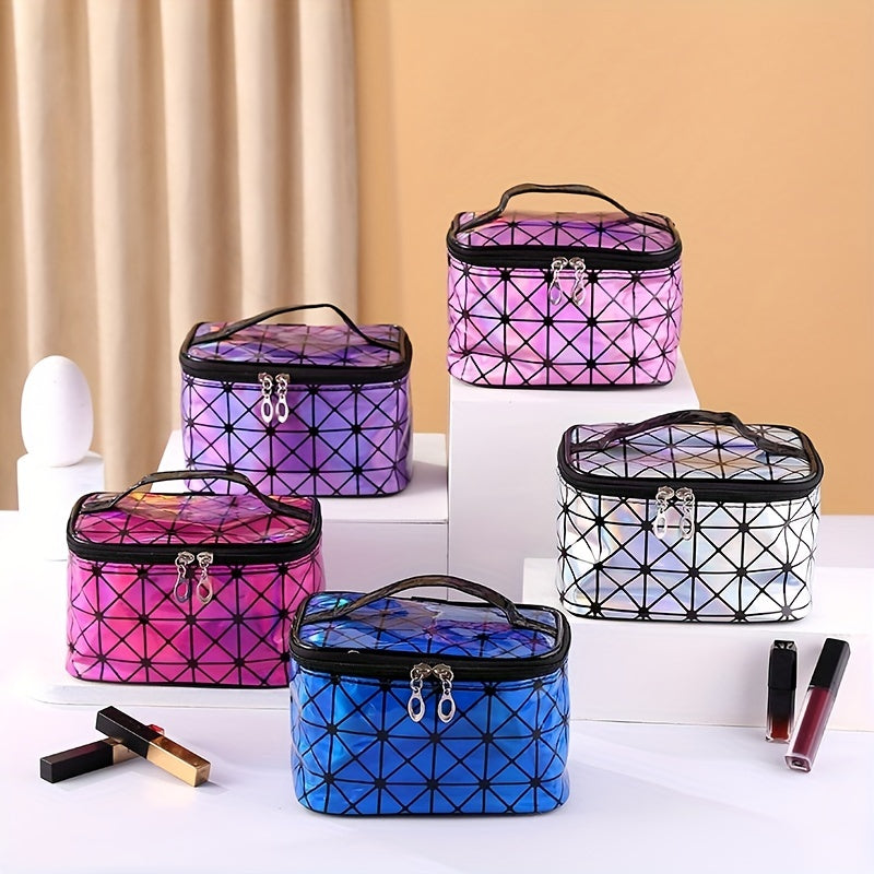 Laser Geometric Pattern Cosmetic Bag Zipper Storage Handbag