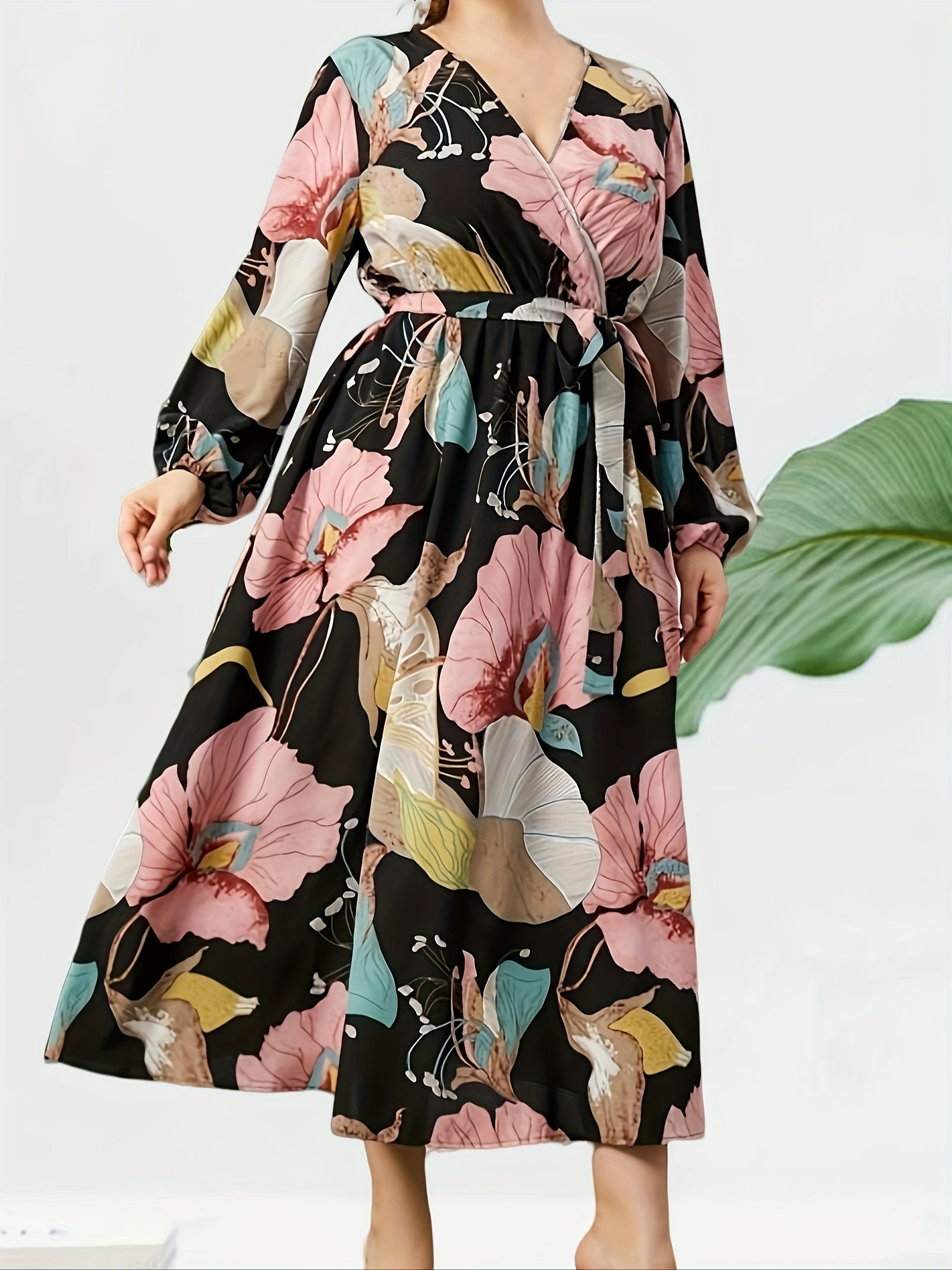 Floral Lantern Sleeve Maxi Dress With Belt