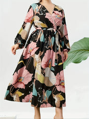 Floral Lantern Sleeve Maxi Dress With Belt