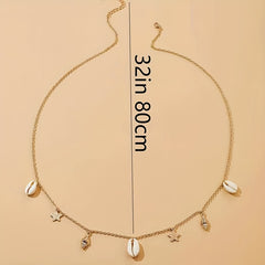 Metal Waist Chain with Shell Conch Starfish Tassel Pendant