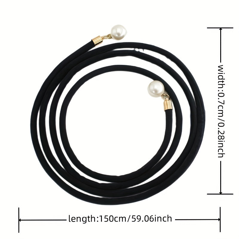 Faux Pearl Pendant Sash Belt Velvet Cloth Knotted Thin Belt