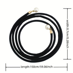 Faux Pearl Pendant Sash Belt Velvet Cloth Knotted Thin Belt