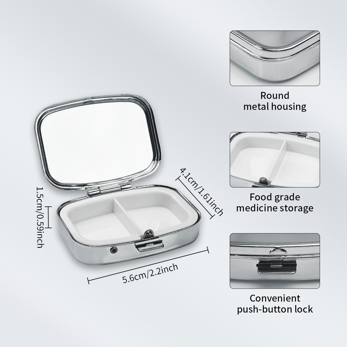 Devout Worship Metal Medicine Box 2 Compartment Square Mini Portable Travel Pock
