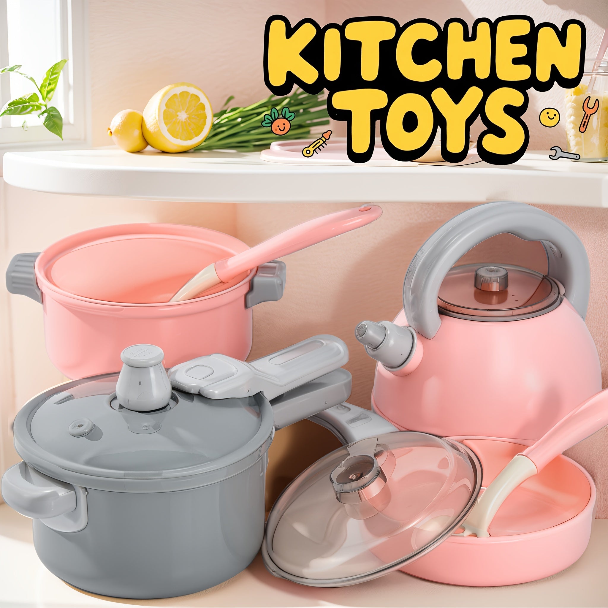 Dreamy Pink Mini Kitchen Toys Pretend Playset for Cooking Skills