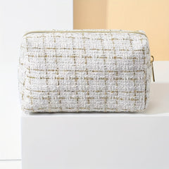 Plaid Pattern Cosmetic Zipper Bag Makeup Organizer Lightweight Compact