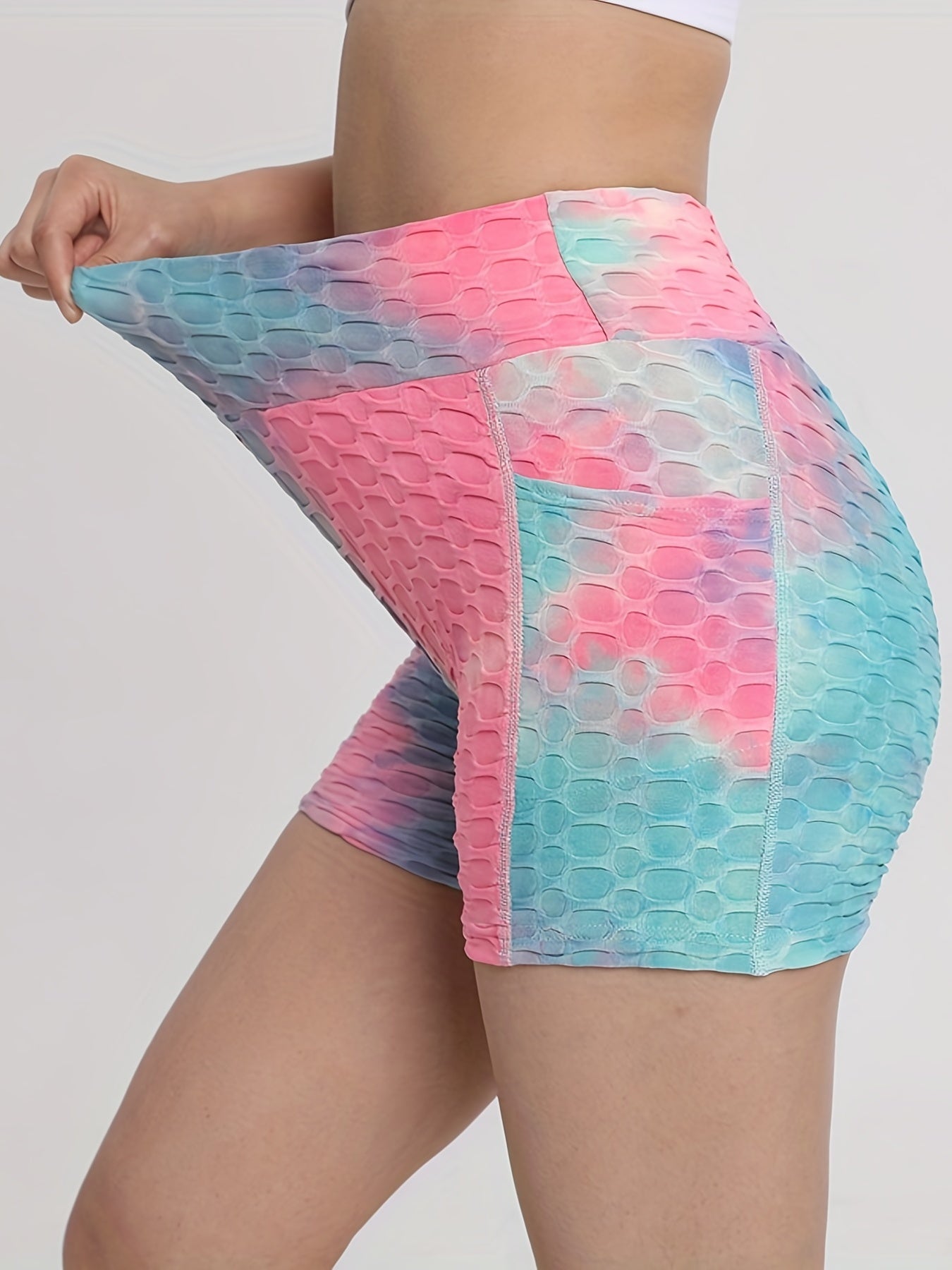 Tie Dye Honeycomb Running Shorts High Waist Yoga Activewear