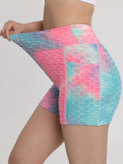 Tie Dye Honeycomb Running Shorts High Waist Yoga Activewear