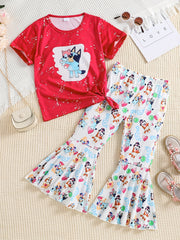 2 Pack Toddler Girls Tie Dyed Bell Bottom Suit Short Sleeve Tee & Pants Set