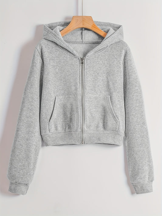 Solid Hooded Jacket Zip-Up Workout Outerwear