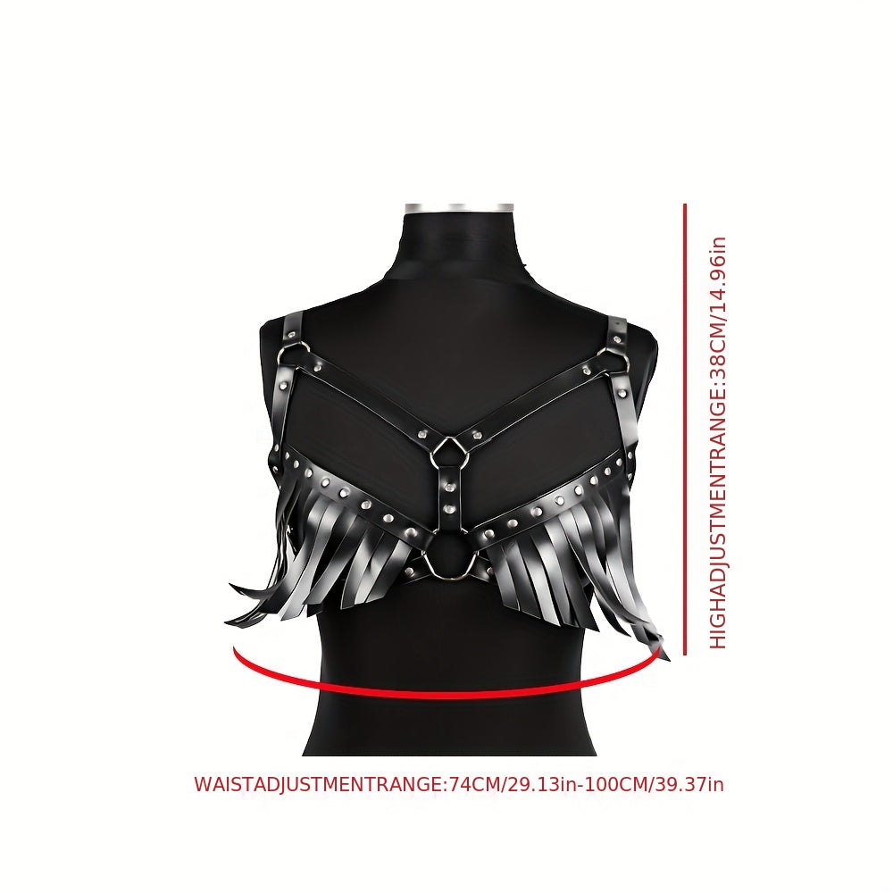 Striped Tassel Caged Bra Harness Belt Rivet Adjustable Corset Belt