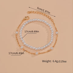 Vintage Sweet Faux Pearl Bead Bracelet Set 2 Pcs for Women