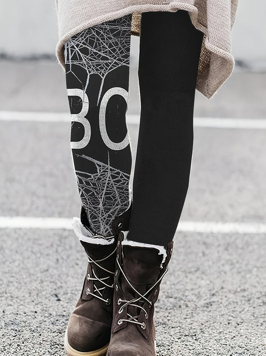 Women's Plus Spiderweb & Letter Print Leggings