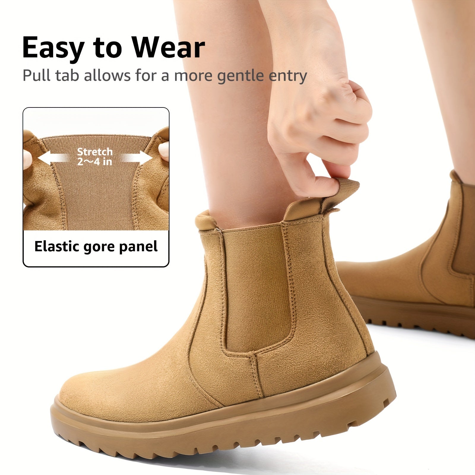 Women's Round Toe Slip-on Flat Ankle Boots