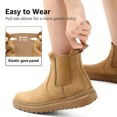 Women's Round Toe Slip-on Flat Ankle Boots