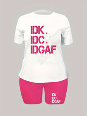 Women's Plus Letter Print Tee & Shorts Set