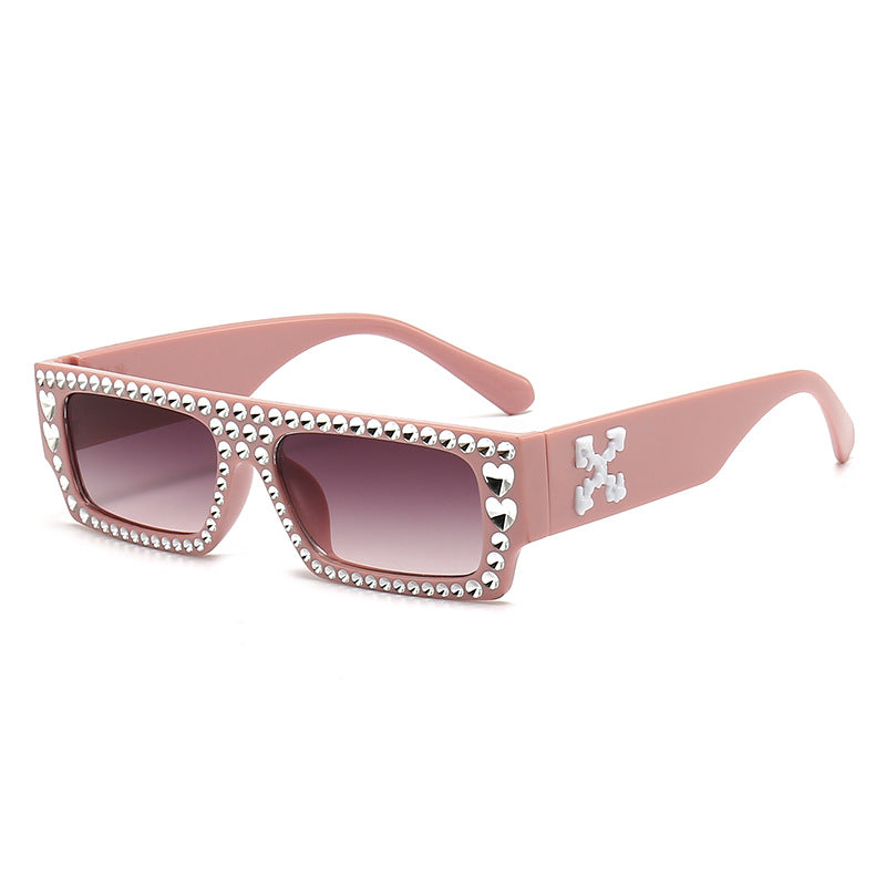 Thick Frame Rhinestone Crystal Sunglasses Vintage Oversized Square Glasses