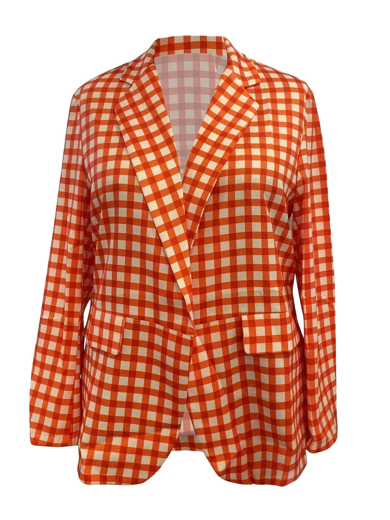  Plaid Print Long Sleeve Blazer