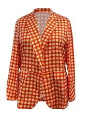  Plaid Print Long Sleeve Blazer
