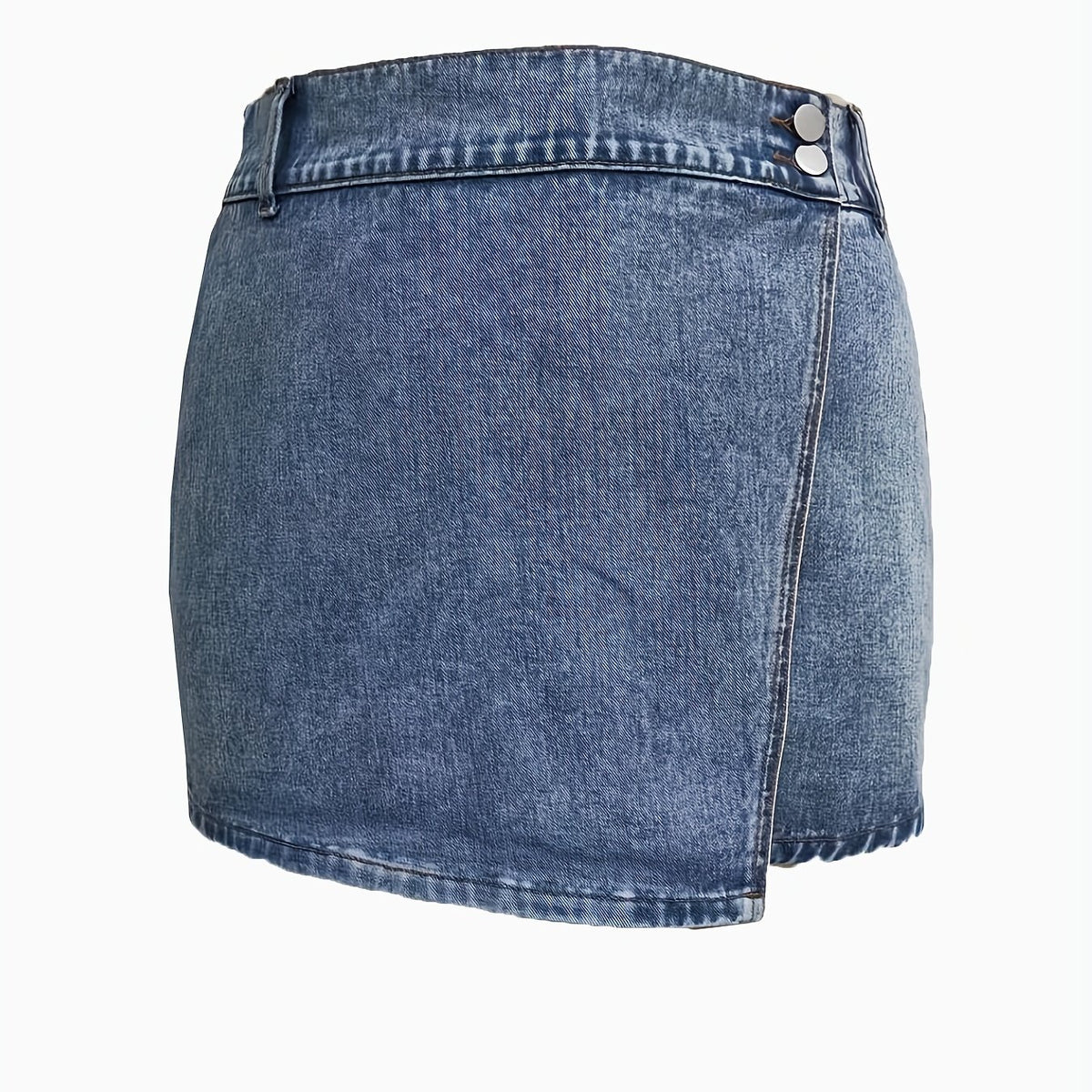  High Rise Denim Skort Elastic Button Decor