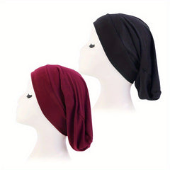 2pcs Elastic Wide Turban Inner Cap Soft Underscarf Beanie Cap For Women