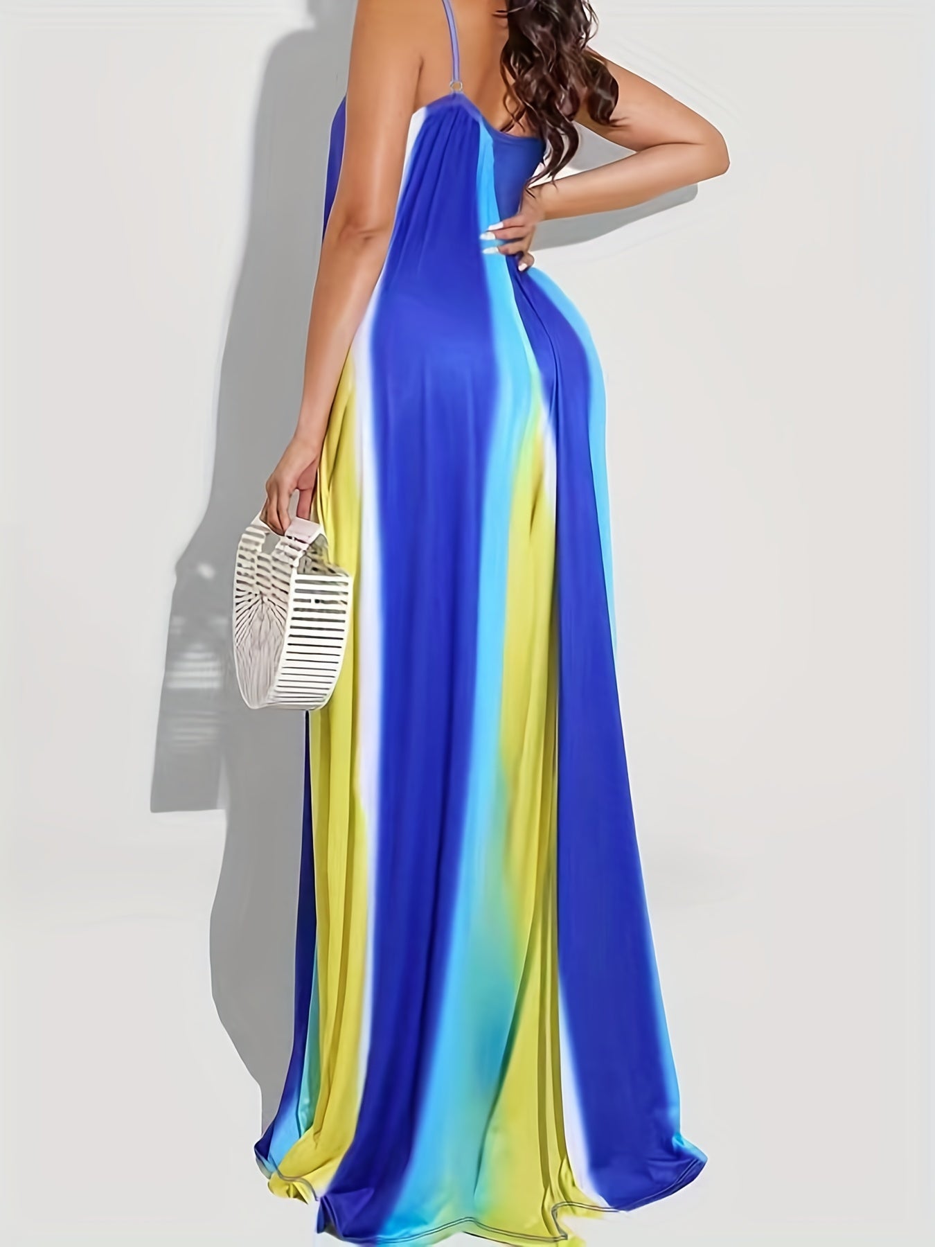  Tie Dye V Neck Loose Cami Maxi Dress Women's Plus