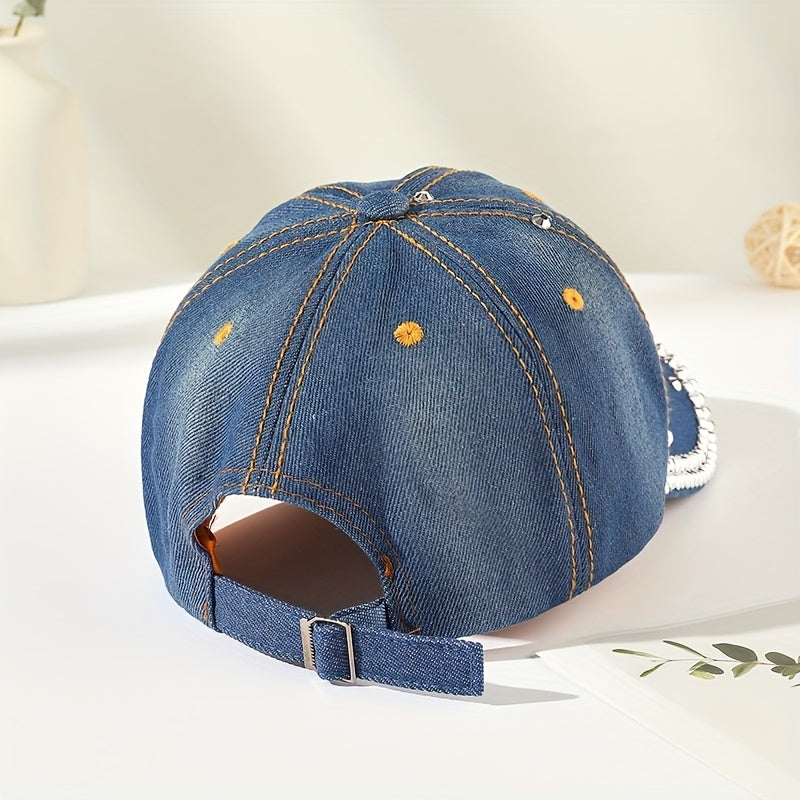 Bee Patch Baseball Cap Y2K Denim Hat Distressed Dad Hat For Women