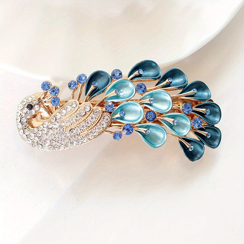 Peacock Shape Hair Clip Rhinestone Multicolor French Barrette Hair Accessories