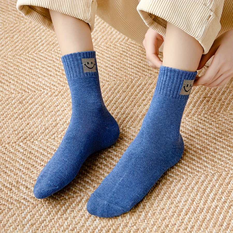 5 Pairs Smiling Face Print Socks Comfy Mid Tube Women's Stockings