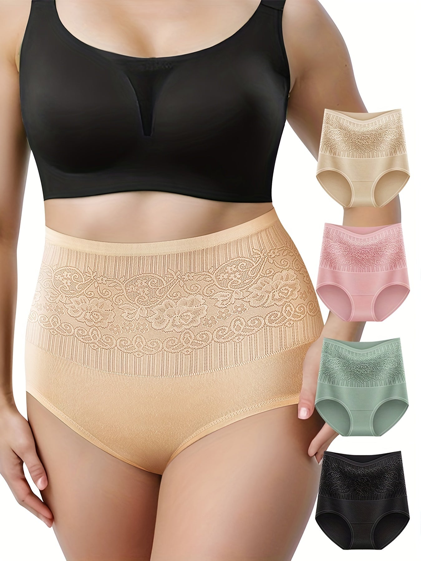 4 Pack Plus Size Tummy Control Panties Set Women's High Rise Panties