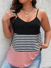  Colorblock Stripe Print V Neck Cami Top