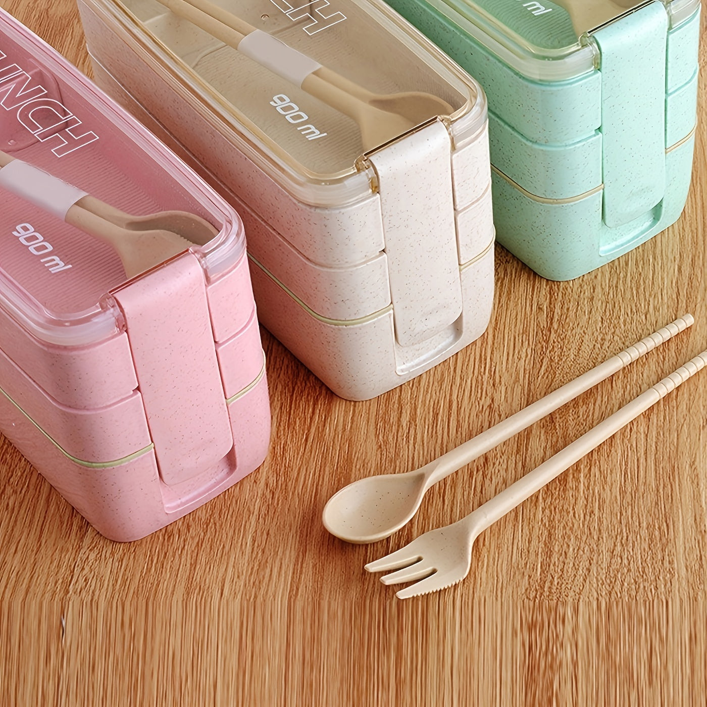 3-in-1 Bento Box Set Microwave Dishwasher Safe Lunch Box Utensils School Travel