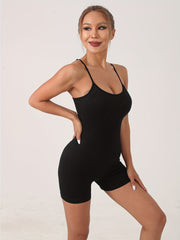 Seamless Yoga Jumpsuit Round Neck Rib Knit Fitness Yoga Romper