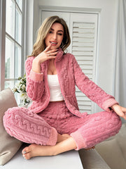 Cozy Fuzzy Lounge Set Long Sleeve Top & Elastic Waistband Pants