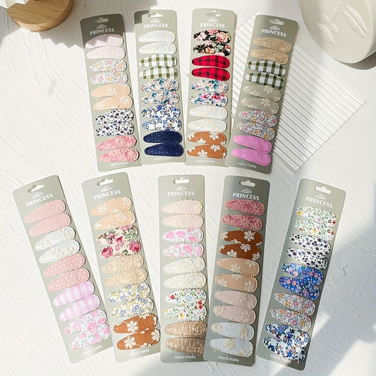 10pcs Baby Girls Embroidered Striped Plaid Floral Hair Clip Headwear