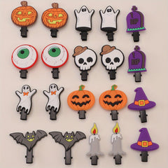 Halloween Pumpkin Hair Clip Magic Hat Bat Skull Ghost Charm PVC Hair Accessory