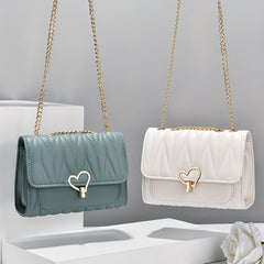 Quilted Chain Crossbody Bag Turn Lock Shoulder Bag Small Purses