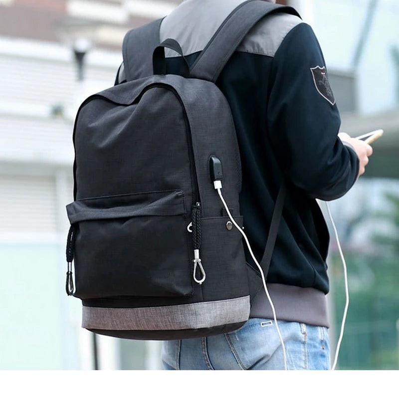 Canvas Backpack Men Casual Back Pack USB High School Bags for Teenagers Boys