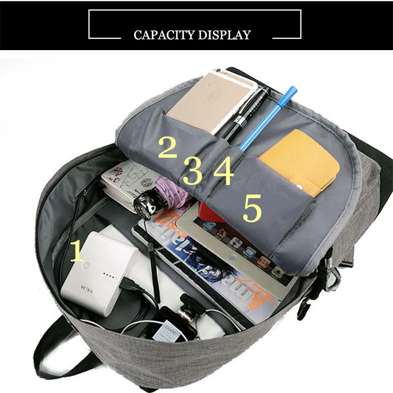 Canvas Backpack Men Casual Back Pack USB High School Bags for Teenagers Boys