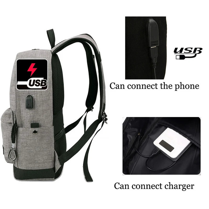 Canvas Backpack Men Casual Back Pack USB High School Bags for Teenagers Boys